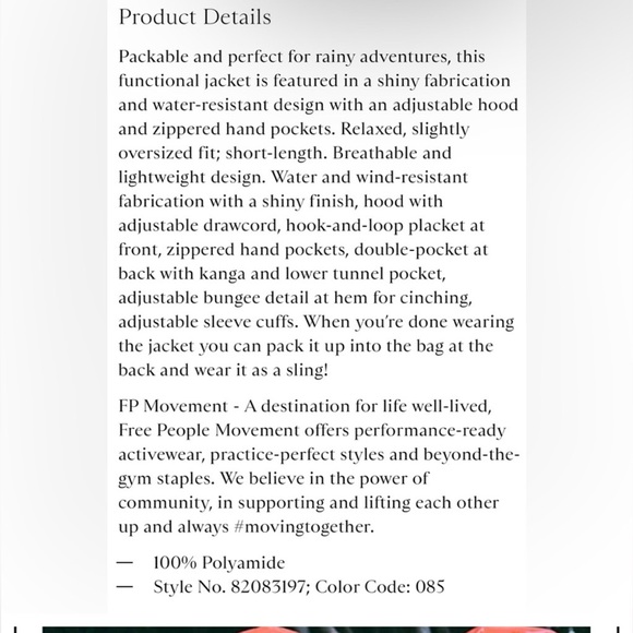 NWT: Free People FP Movement Dew Drop Packable Rain Jacket - Picture 12 of 12